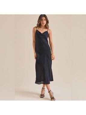 Altar'd State Ava satin Black Slip Midi Dress size small